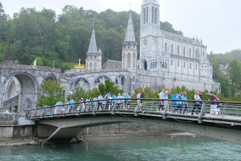 Bridge with Lourdes shrine behind